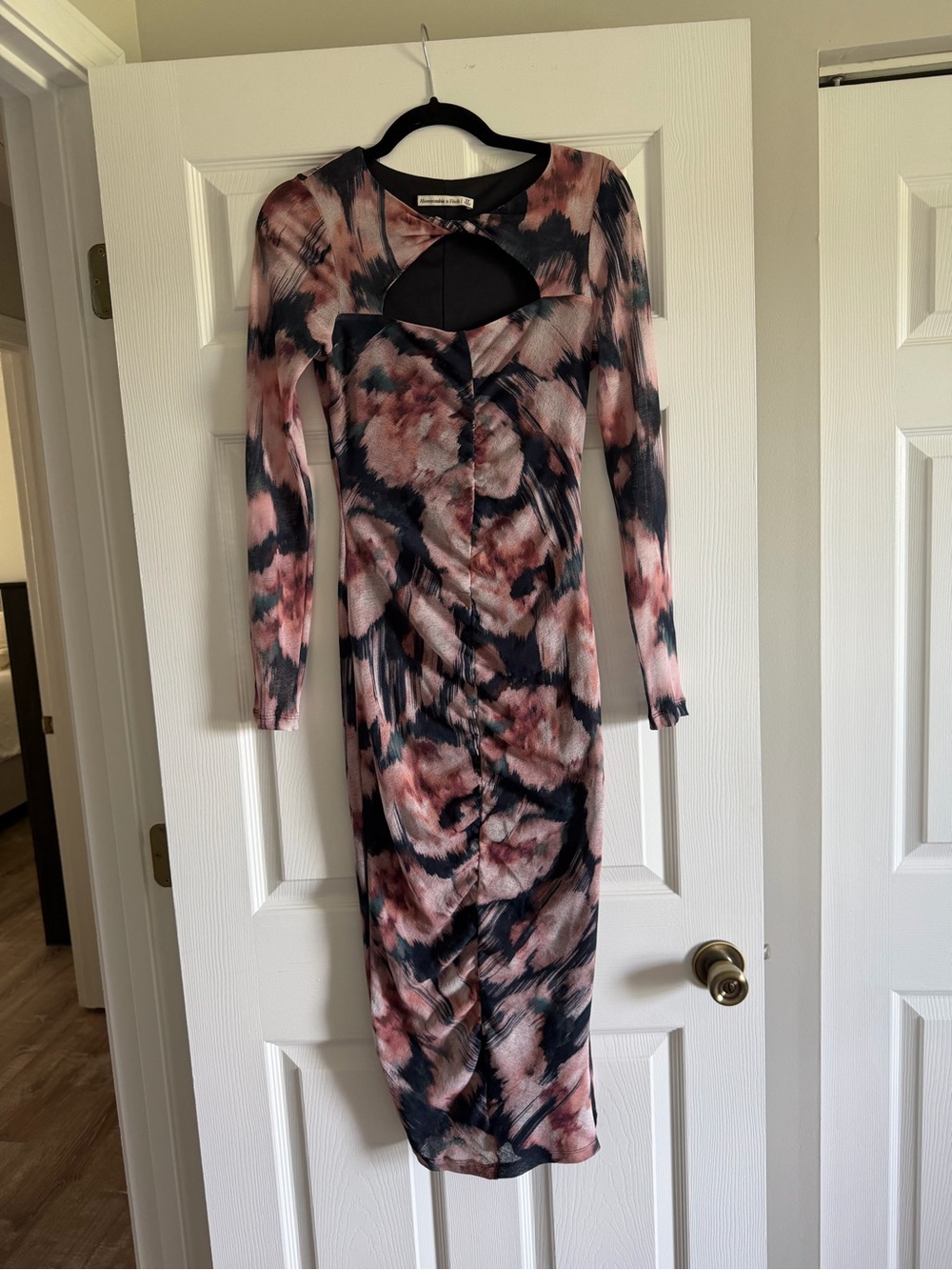 Abercrombie & Fitch Pink and Black Long Sleeve Cutout Bodycon Dress